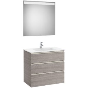 Roca The Gap 800mm 3 Drawer City Oak Base Unit, Basin & LED Mirror