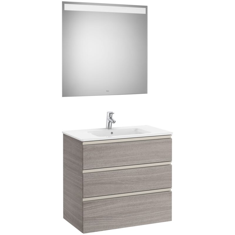 Roca The Gap 800mm 3 Drawer City Oak Base Unit, Basin & LED Mirror