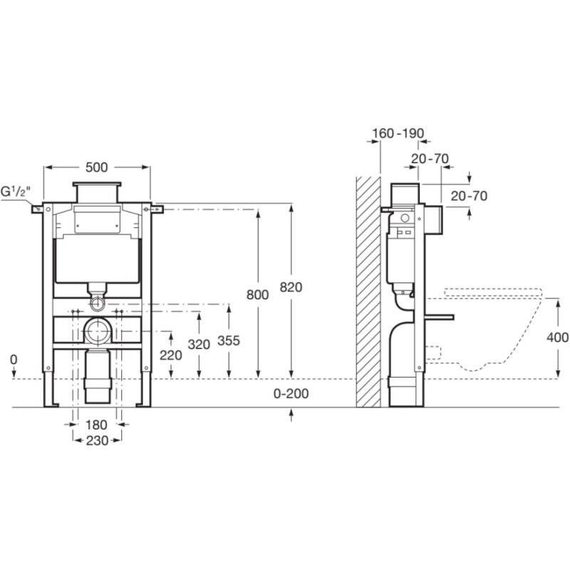 Roca Duplo WC L 820mm Concealed Cistern & Frame