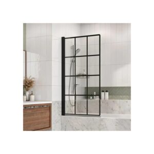Roman Embrace Standard Pivoting Bath Screen Black Grid