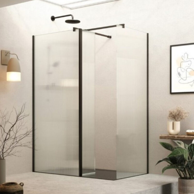 Roman Haven Select 8mm Fluted Glass 1000mm Wetroom Panel Matt Black Roman Haven Select 8mm Fluted Glass 1000mm Wetroom Panel Matt Black