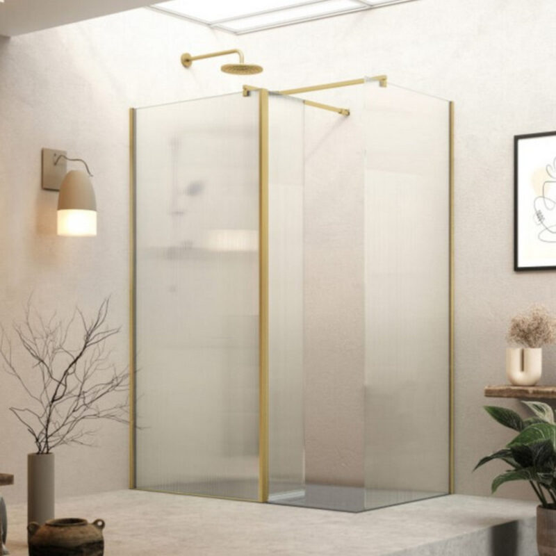 Roman Haven Select 8mm Brushed Brass Fluted Glass 900mm Wetroom Panel Roman Haven Select 8mm Brushed Brass Fluted Glass 900mm Wetroom Panel