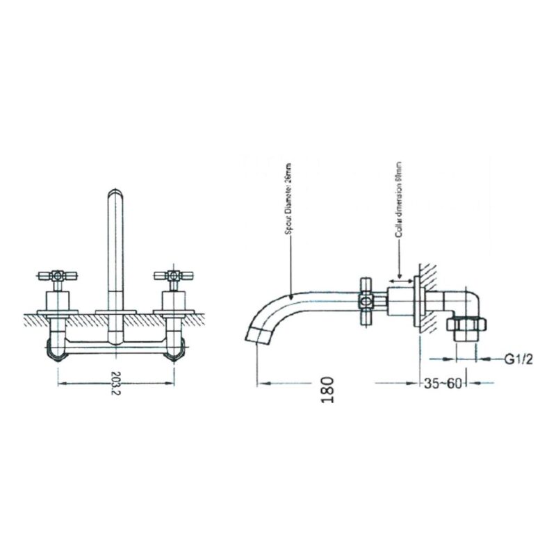 Sagittarius Avant Wall Mounted 3 Hole Bath Mixer