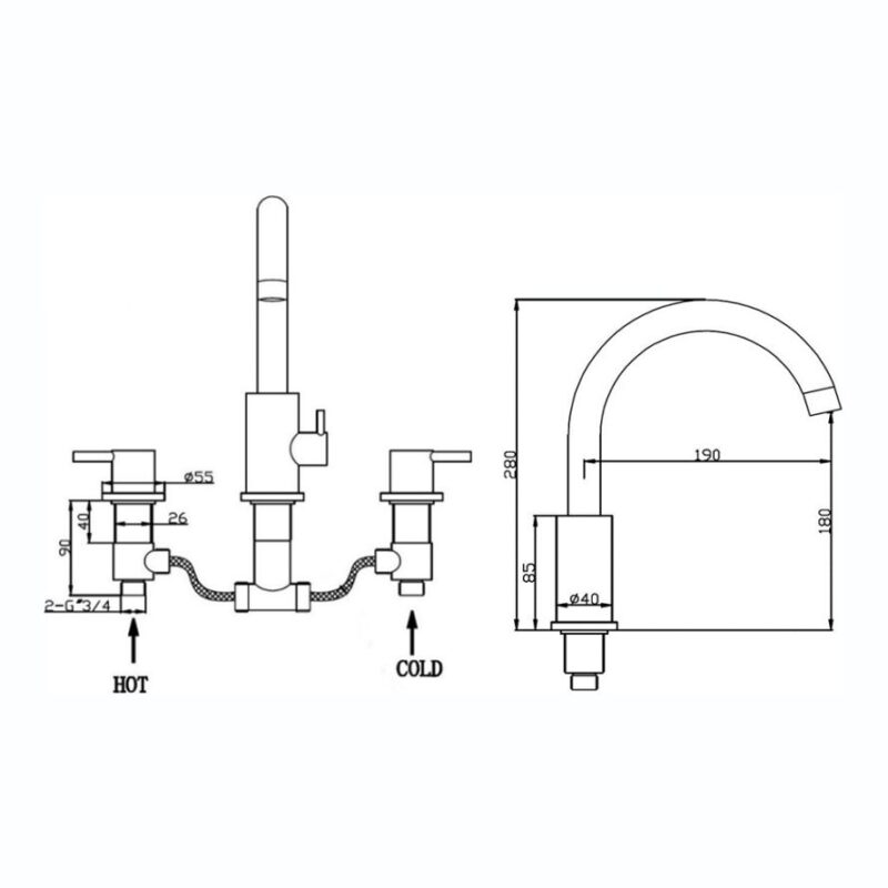 Sagittarius Ergo 3 Hole Bath Filler Tap