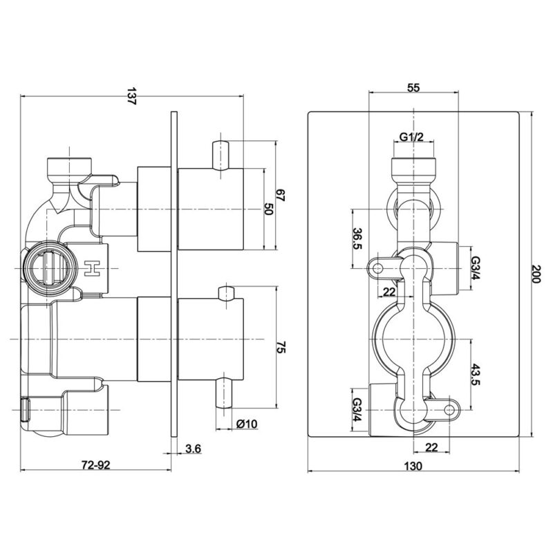 Sagittarius Immortals Leda Concealed 2 Way Shower Valve