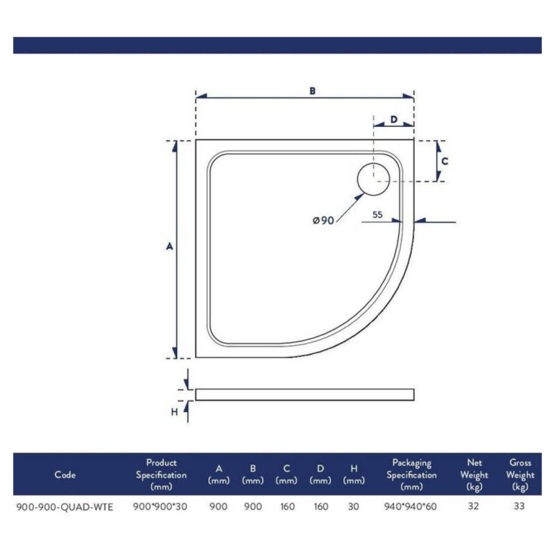 Scudo Shires 900mm Quadrant Shower Tray White