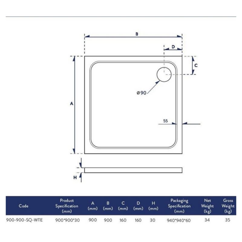 Scudo Shires 900mm Square Shower Tray White