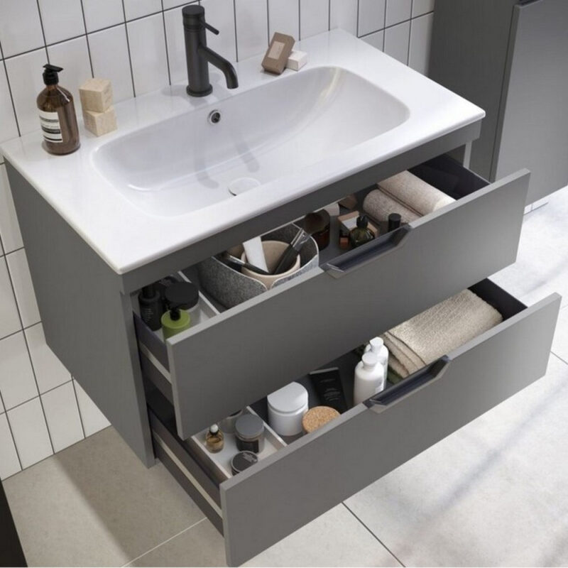 Scudo Aubrey 600mm Wall Mounted Vanity Unit & Basin Dust Grey