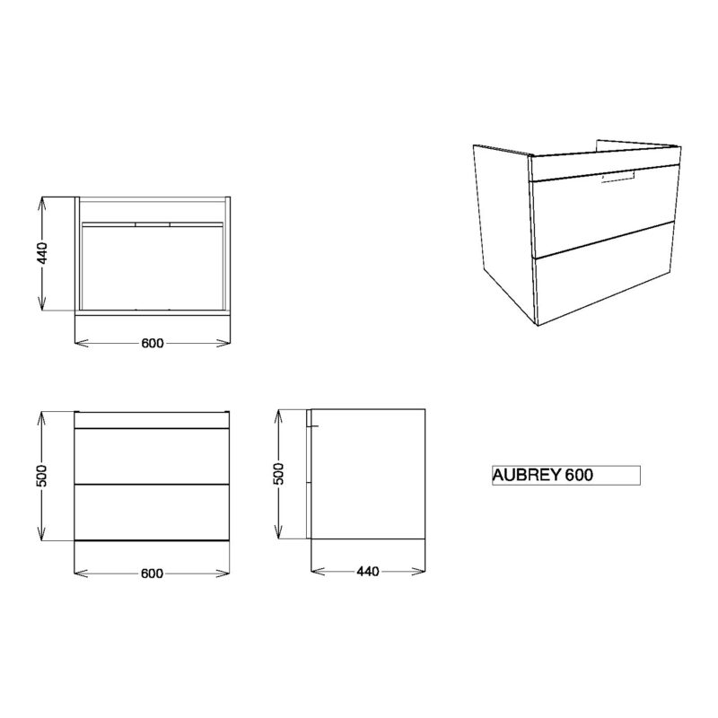 Scudo Aubrey 600mm Wall Mounted Vanity Unit & Basin Davos Oak