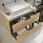 Scudo Aubrey 600mm Wall Mounted Vanity Unit with Worktop Davos Oak