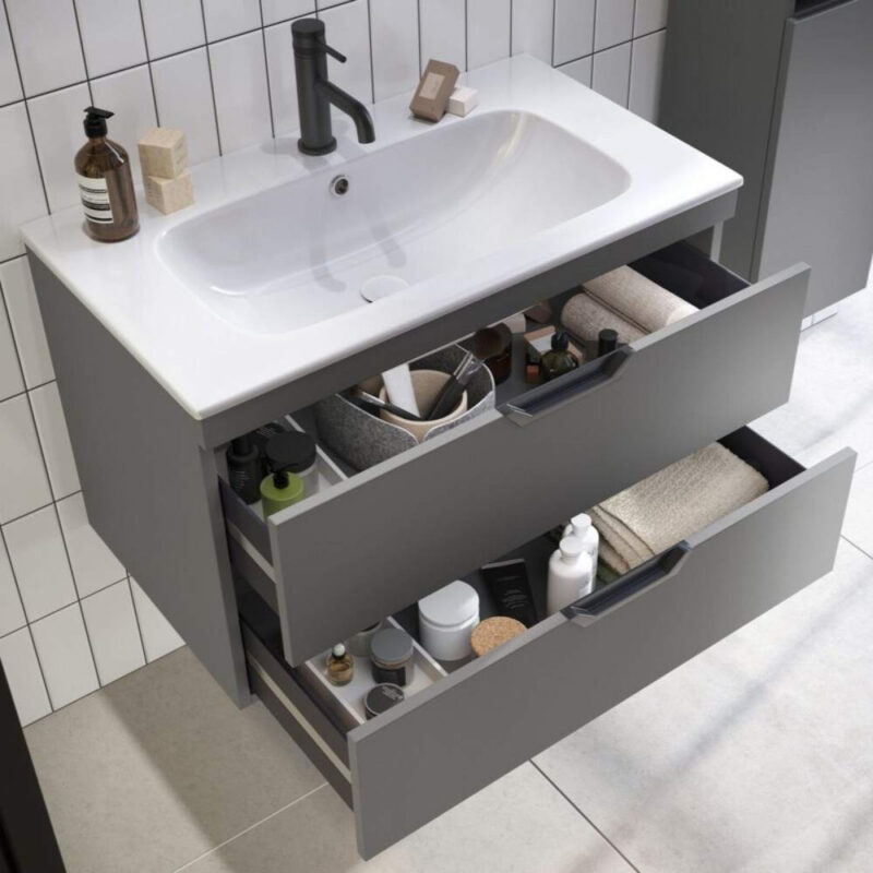 Scudo Aubrey 800mm Wall Mounted Vanity Unit & Basin Dust Grey