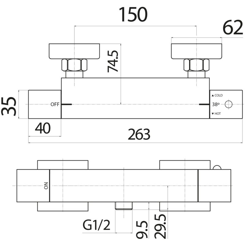 Scudo Square Exposed Bar Shower Valve