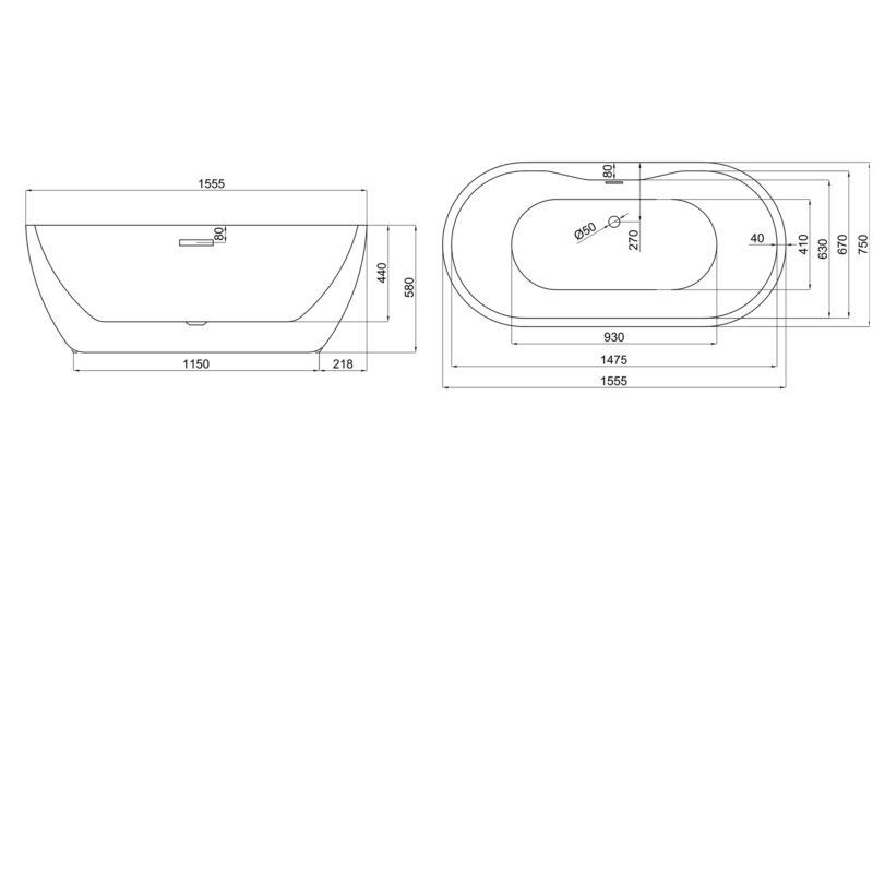 Scudo Onyx Acrylic Bath White 1555mm
