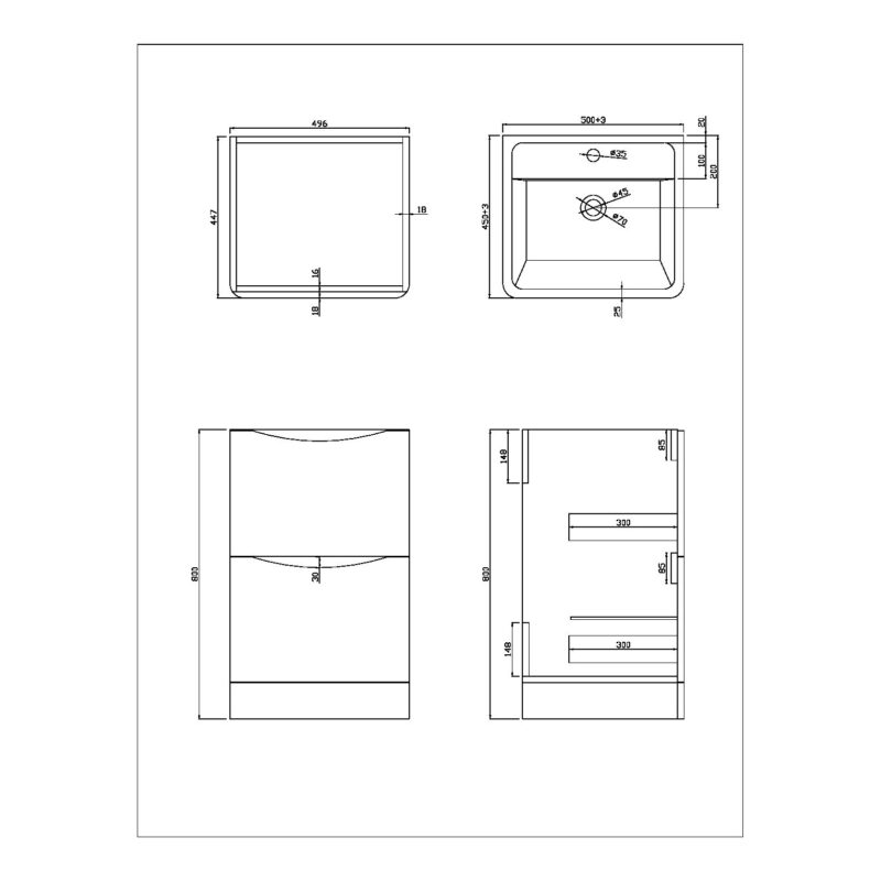Scudo Bella 500mm Floorstanding Vanity Unit & Countertop Matt Grey