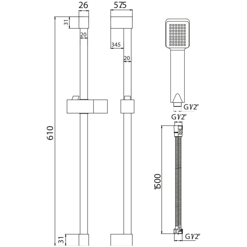 Scudo Black Square Riser Rail Kit