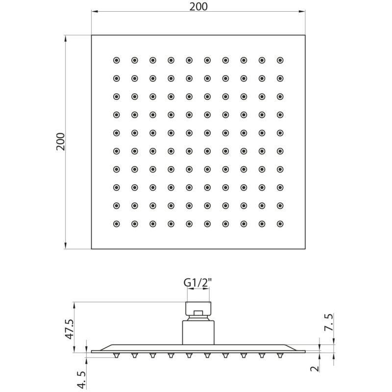 Scudo Black Square Shower Head 200mm