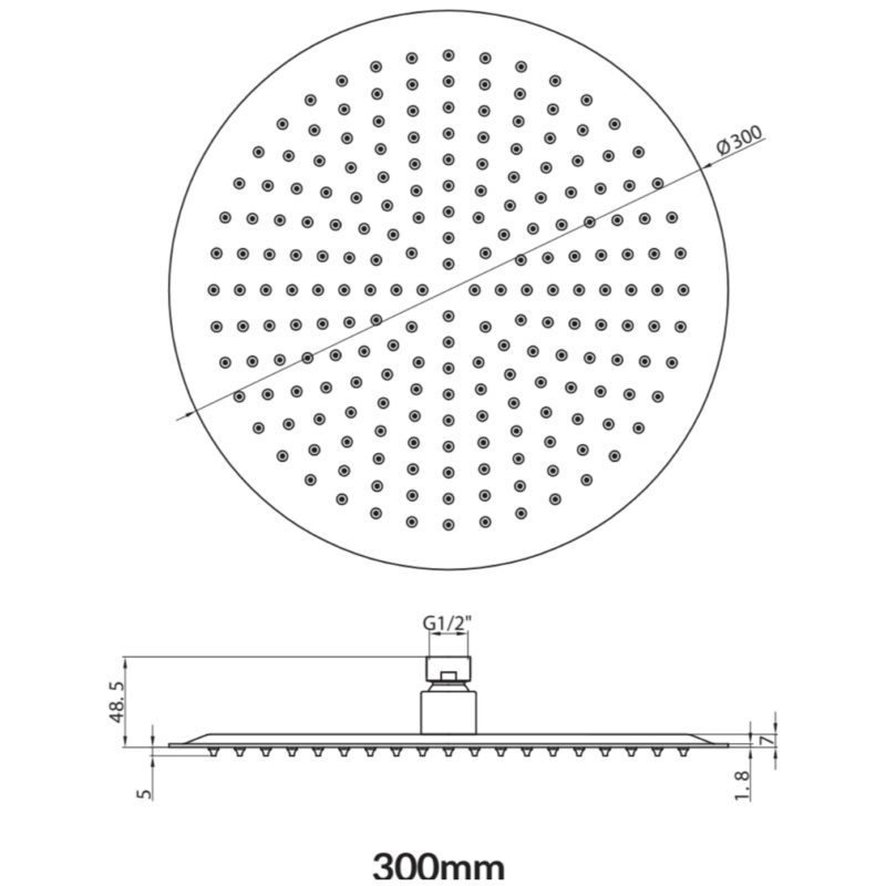 Scudo Matt Black Round Shower Head 300mm