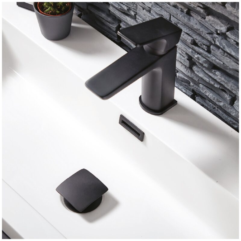 Scudo Black Square Slotted Sprung Basin Waste