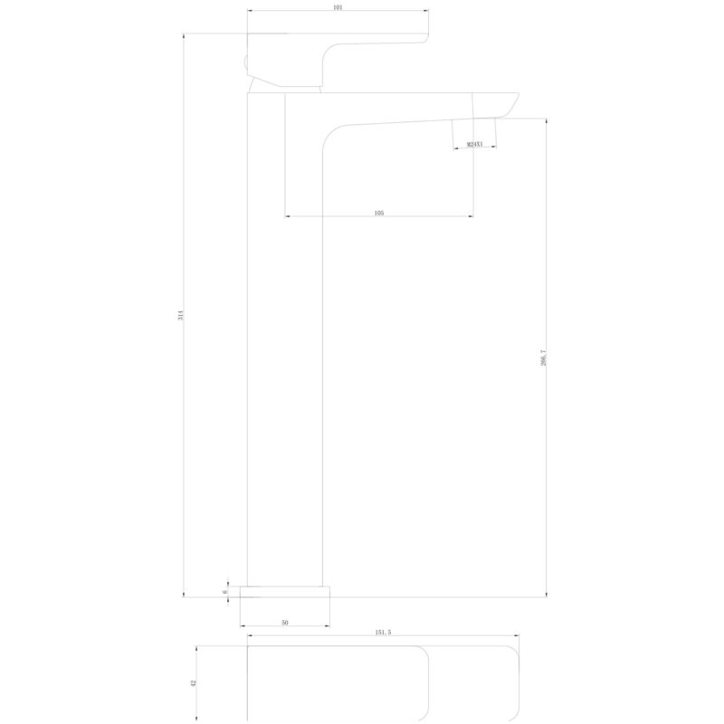 Scudo Muro Black High Rise Mono Basin Mixer Tap