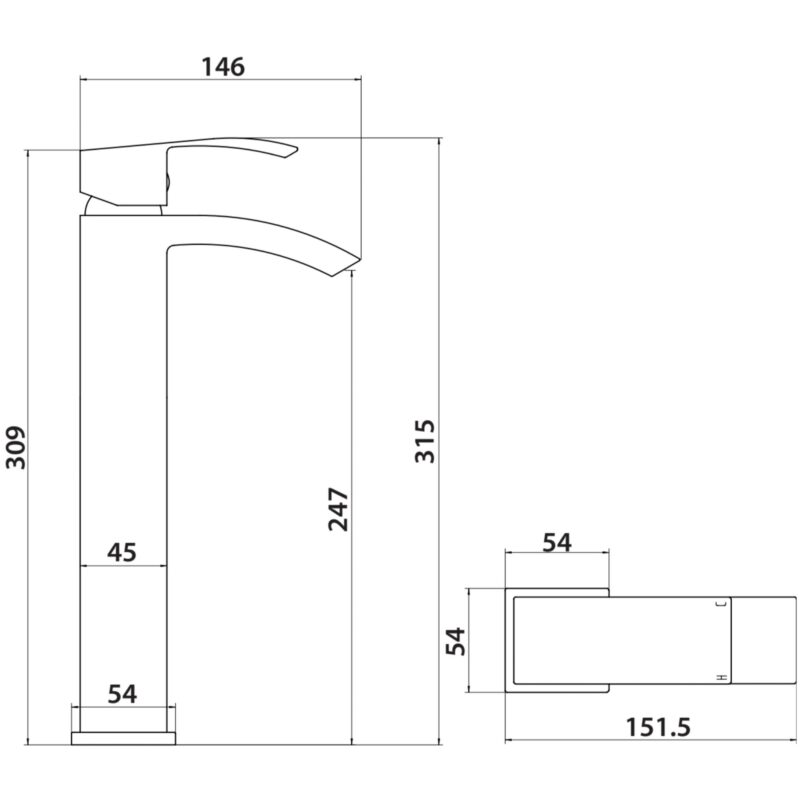 Scudo Descent Matt Black Tall Mono Basin Mixer Tap