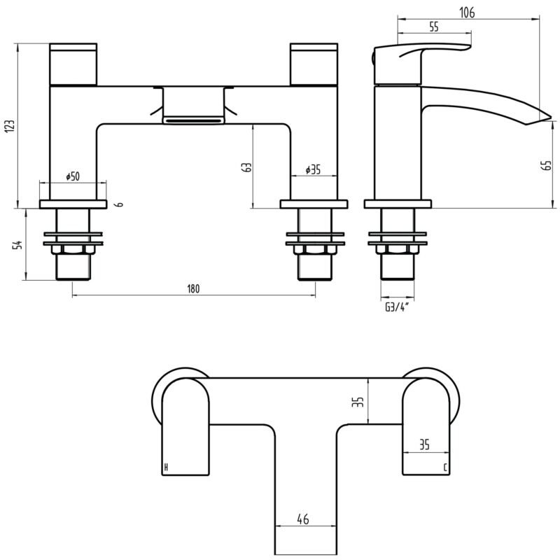 Scudo Belini Matt Black Deck Mounted Bath Filler Tap