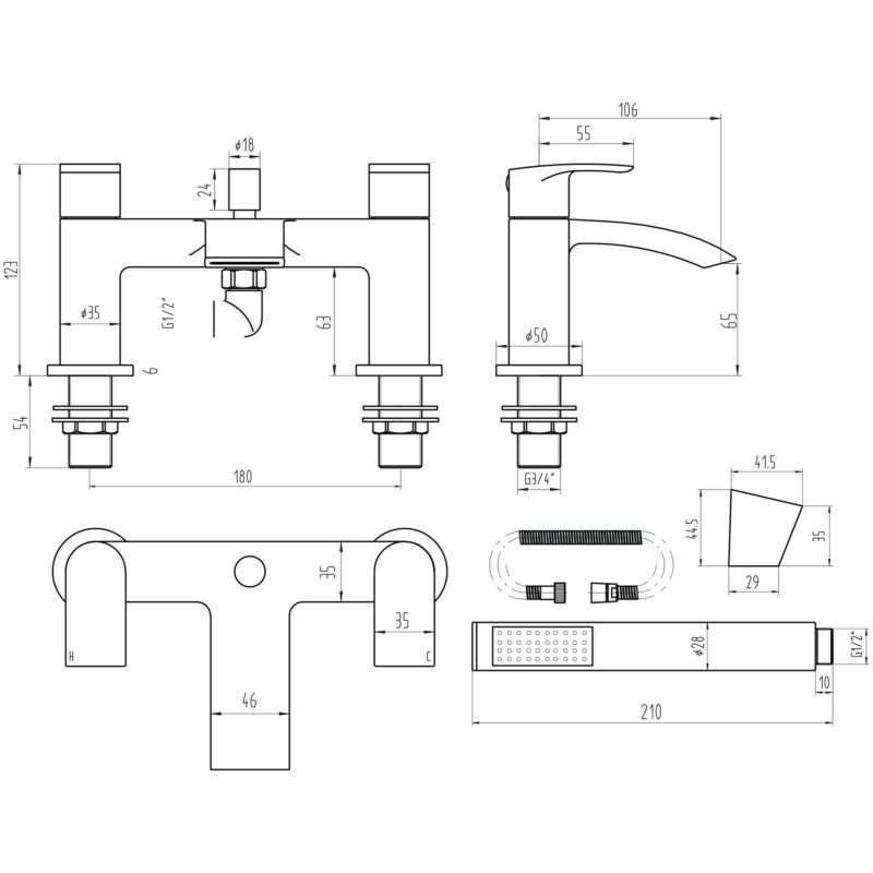 Scudo Belini Matt Black Deck Mounted Bath Shower Mixer