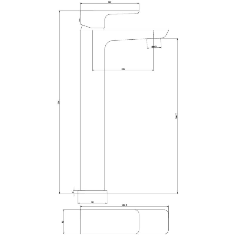 Scudo Muro Brushed Brass High Rise Mono Basin Mixer Tap