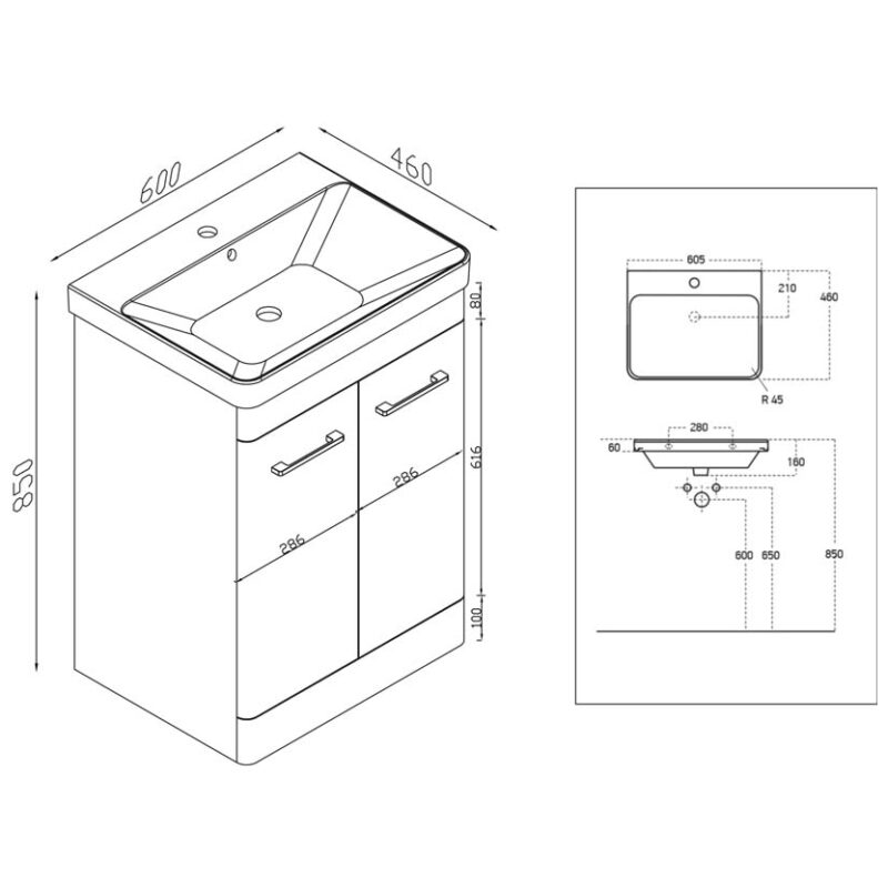 Scudo Rossini Deep 600mm Ceramic Basin