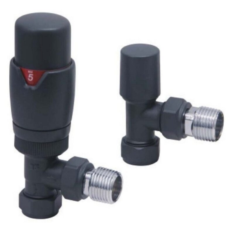 Scudo Designer TRV Angled Radiator Valves Carbon Anthracite Scudo Designer TRV Angled Radiator Valves Carbon Anthracite