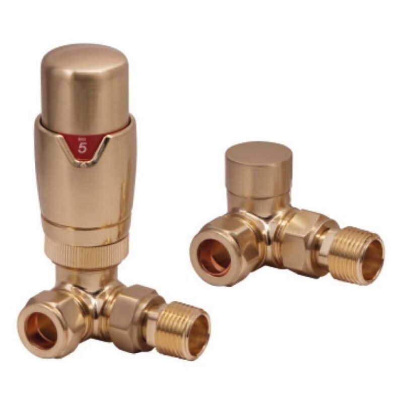 Scudo Designer TRV Corner Radiator Valves Brushed Brass Scudo Designer TRV Corner Radiator Valves Brushed Brass
