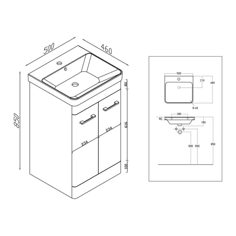 Scudo Ella 500mm Floor Mounted Vanity Unit & Basin Matt Twilight Blue