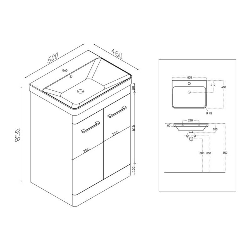 Scudo Ella 600mm Wall Hung Vanity Unit & Basin Matt Twilight Blue