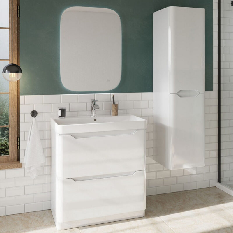 Scudo Ella 800mm Floor Mounted Vanity Unit & Basin Gloss White