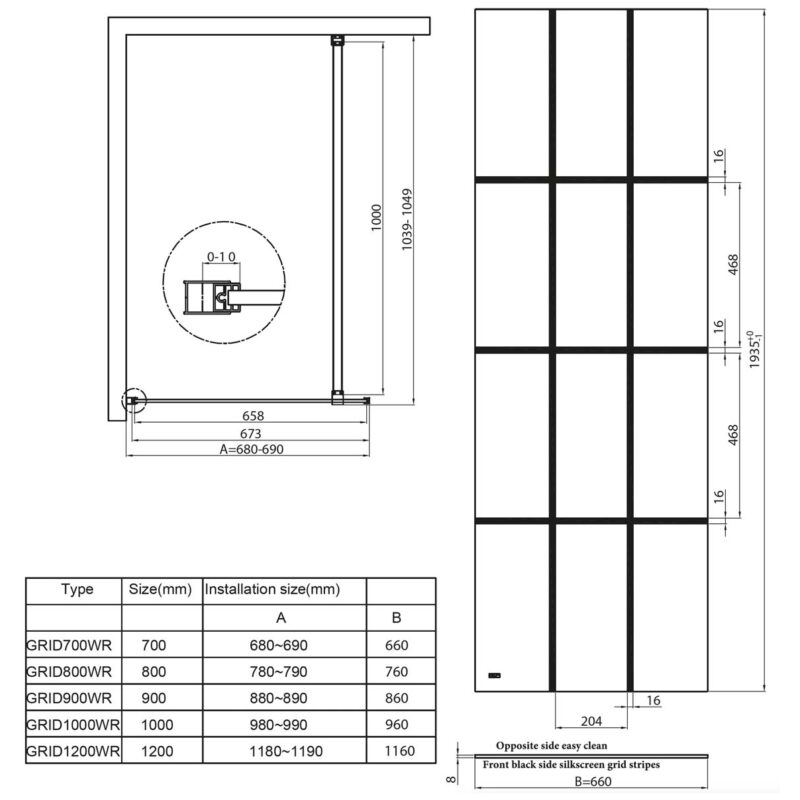 Scudo S8 Grid Glass Wetroom Screen 800mm