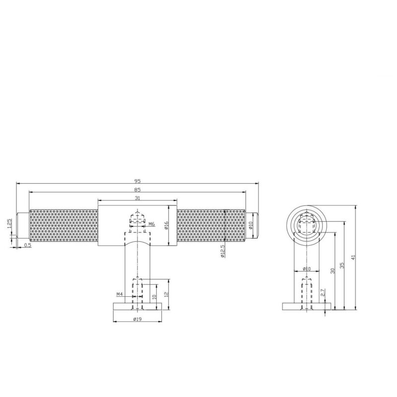 Scudo Knurled Chroome T Bar Handle 95mm