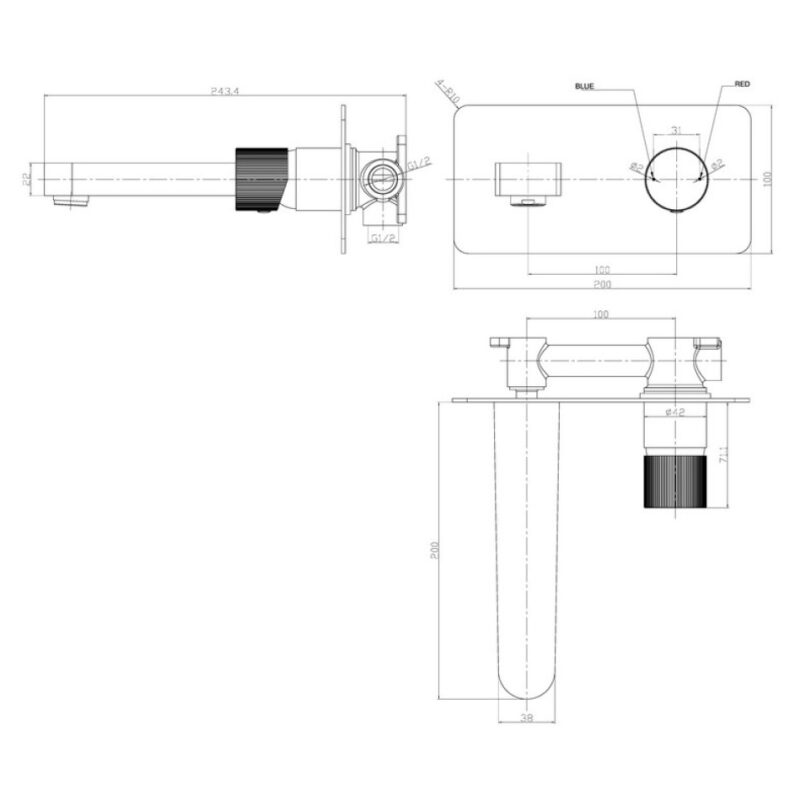 Scudo Koko Wall Basin Mixer Tap Brushed Brass