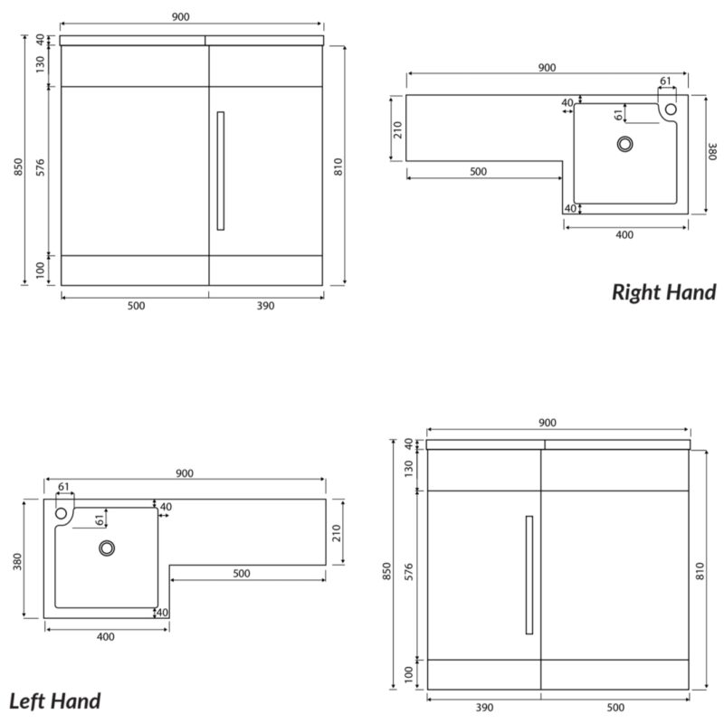Scudo Lili 900mm Gloss White WC Unit for L Shape Furniture