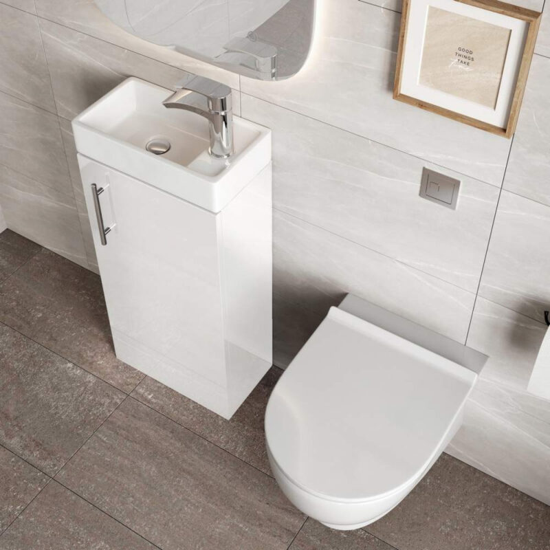Scudo Lanza 400mm Floor Standing Cloakroom Vanity Unit & Basin Gloss White