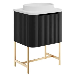 Scudo Linea Curve 600mm Matt Black Wall Vanity Unit with Basin & Frame
