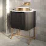 Scudo Linea Curve 600mm Matt Black Wall Hung Vanity Unit & Basin