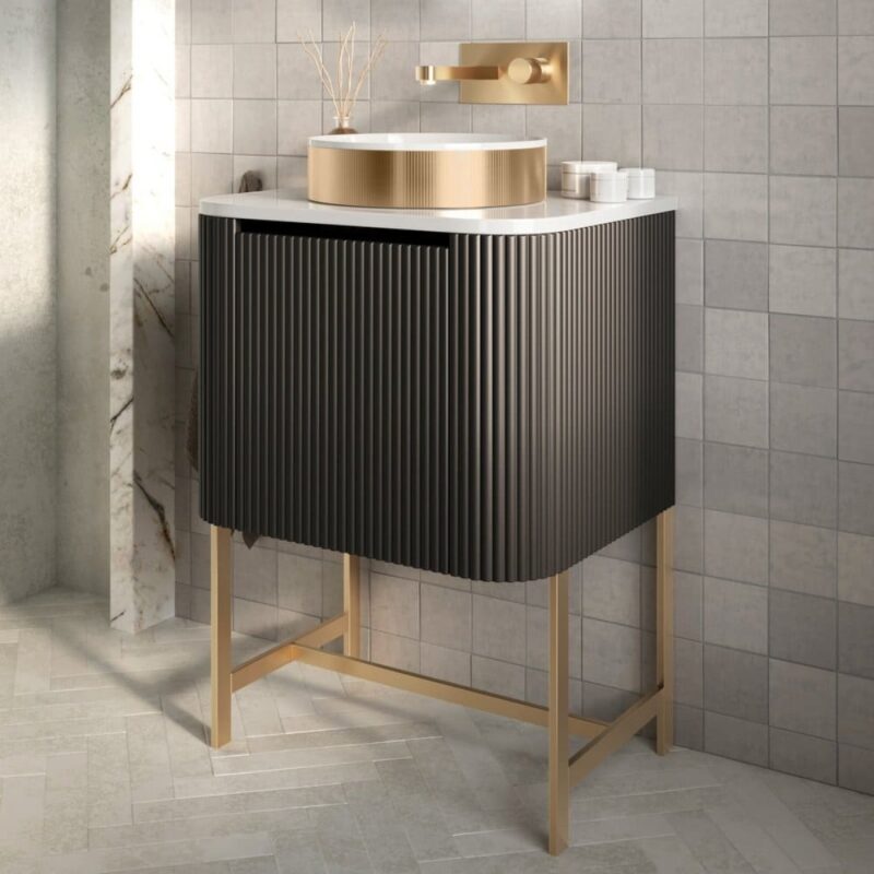 Scudo Linea Curve 600mm Matt Black Wall Hung Vanity Unit & Basin