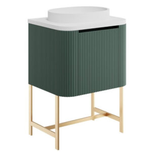 Scudo Linea Curve 600mm Reed Green Wall Vanity Unit with Basin & Frame