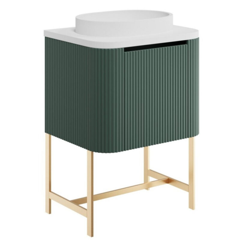 Scudo Linea Curve 600mm Reed Green Wall Vanity Unit with Basin & Frame Scudo Linea Curve 600mm Reed Green Wall Vanity Unit with Basin & Frame