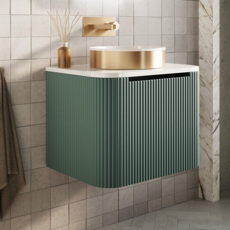 Scudo Linea Curve 600mm Reed Green Wall Hung Vanity Unit & Basin