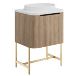Scudo Linea Curve 600mm Sonoma Oak Wall Vanity Unit with Basin & Frame