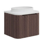Scudo Linea Curve 600mm Walnut Wall Hung Vanity Unit & Basin