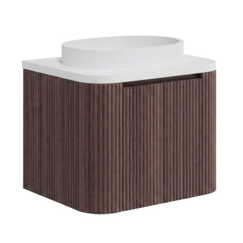 Scudo Linea Curve 600mm Walnut Wall Hung Vanity Unit & Basin Scudo Linea Curve 600mm Walnut Wall Hung Vanity Unit & Basin