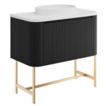 Scudo Linea Curve 900mm Matt Black Wall Vanity Unit with Basin & Frame