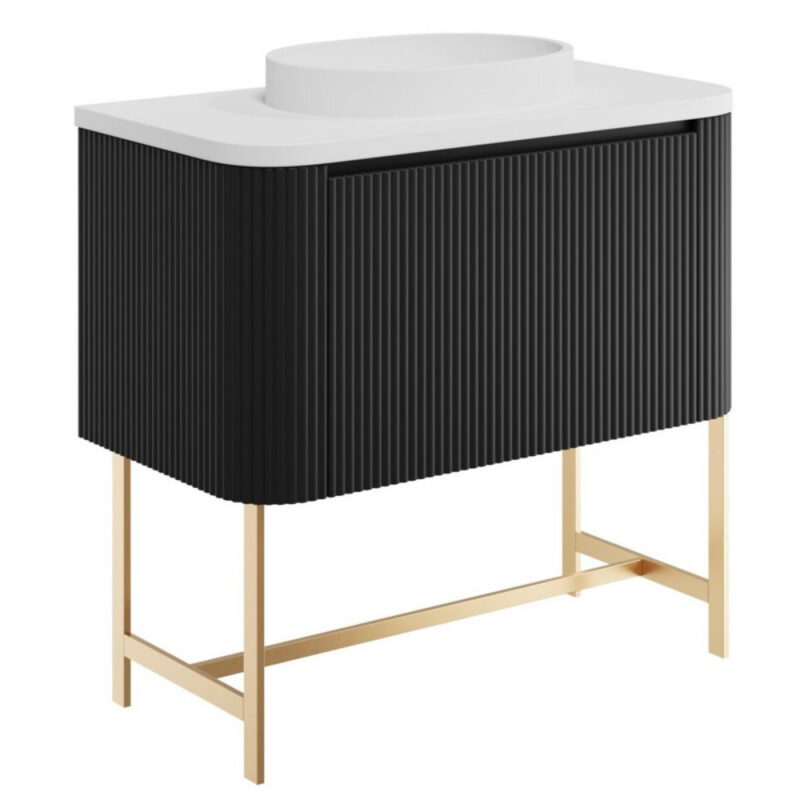 Scudo Linea Curve 900mm Matt Black Wall Vanity Unit with Basin & Frame Scudo Linea Curve 900mm Matt Black Wall Vanity Unit with Basin & Frame