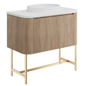 Scudo Linea Curve 900mm Sonoma Oak Wall Vanity Unit with Basin & Frame